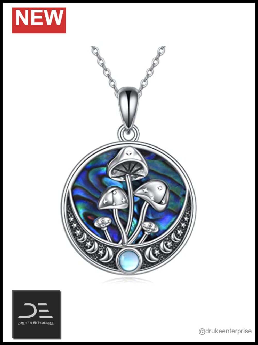 Sterling Silver Mushroom Moonstone Pendant Necklace Celtic Knot 18+2 Inch